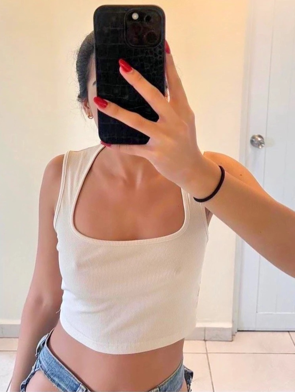 SHEIN Ribbed Square Neck Crop Top XS
